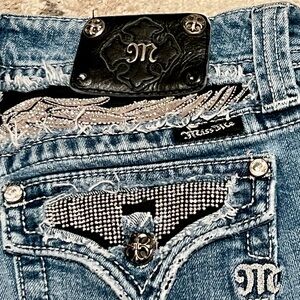 Miss Me Distressed Blue Jeans with Silver Details.